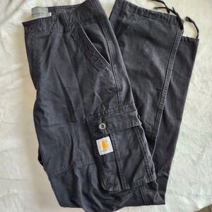 Carhartt Work In Progress Pants Mens L Black Cargo Work Pants Tie Up Cuff